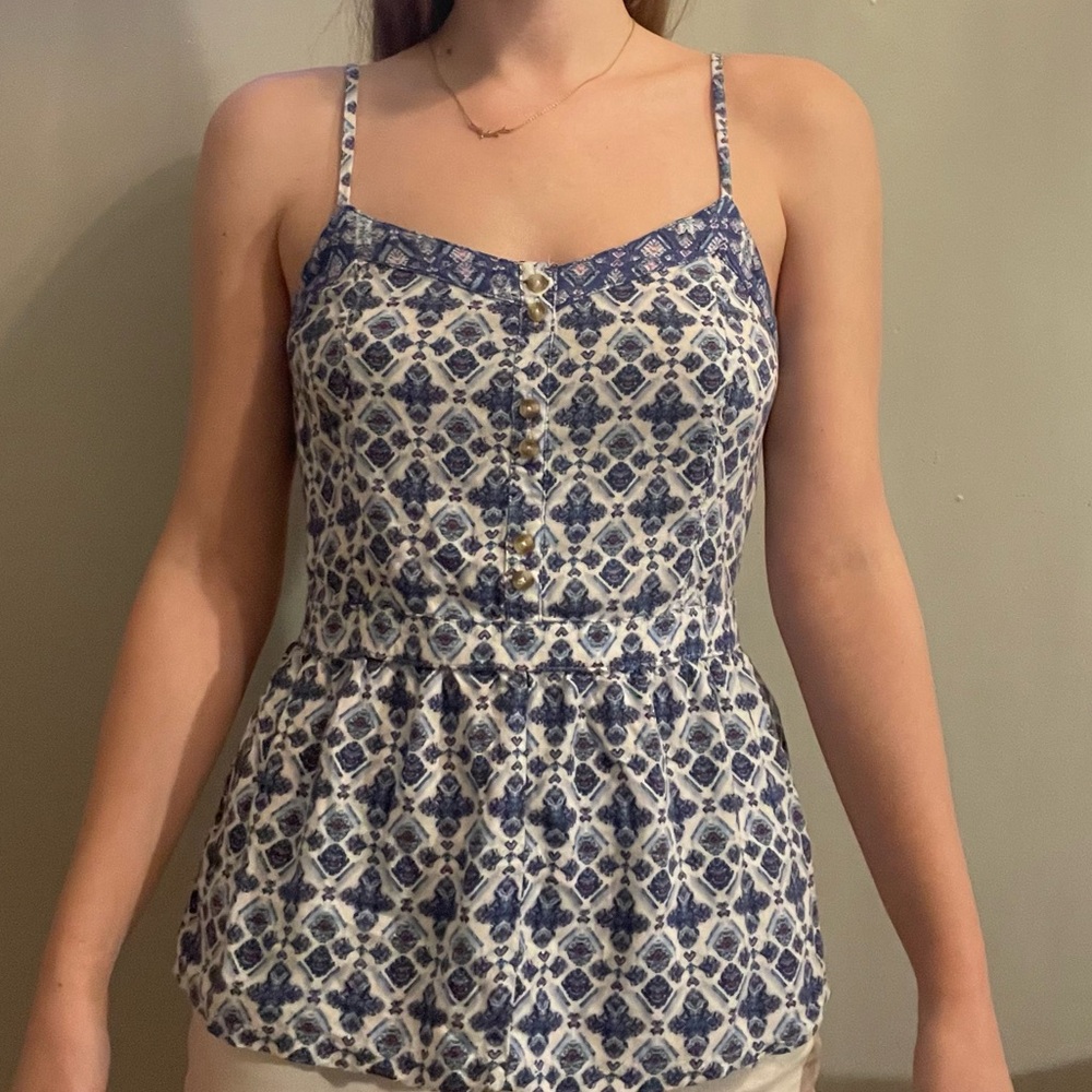 Blue and white reworked camisole from American Eagle.